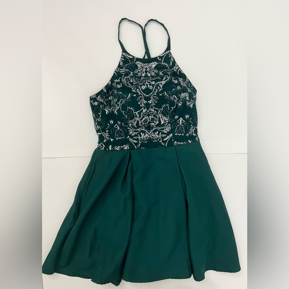 Stunning silver and emerald green flare dress!